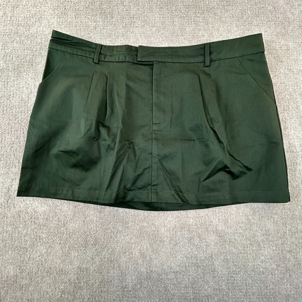 Bar III‎ Mini Skirt Womens 2XL Deeper Olive Twill Pleated Cotton Glam Utility